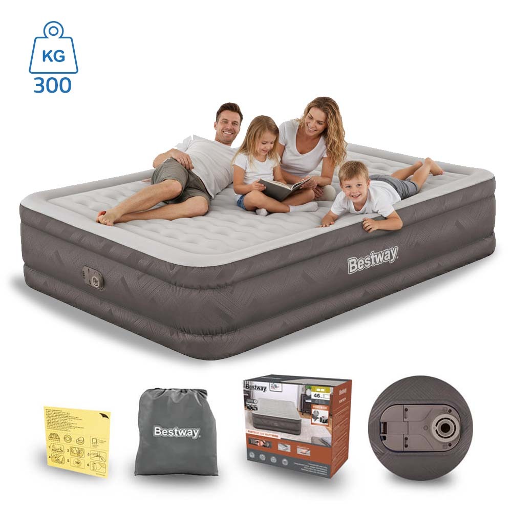 Cama Colchão Inflável Casal Até 350kg Fortech Queen Com Bomba Embutida + Bolsa Bestway
