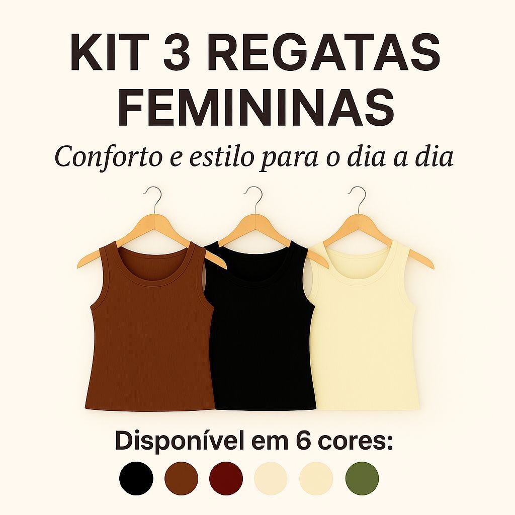 Kit 3 Regatas Caneladas Femininas Premium – Blusa Regata Básica Moda Feminina Conforto e Estilo Dia a Dia Academia Verão
