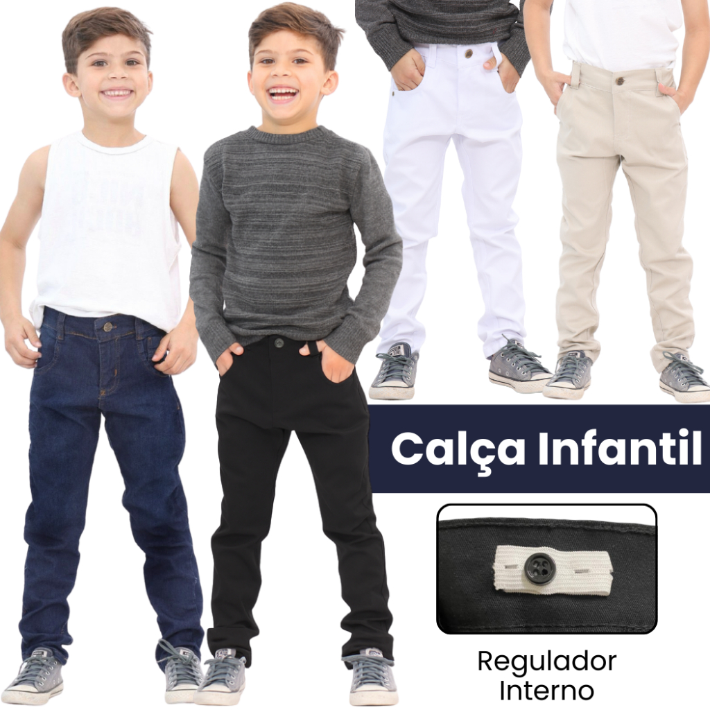 Calça Jeans Infantil Menino Tradicional Regulador Interno Lycra Várias Cores Tamanho 1 ao 16 em Oferta na Shopee