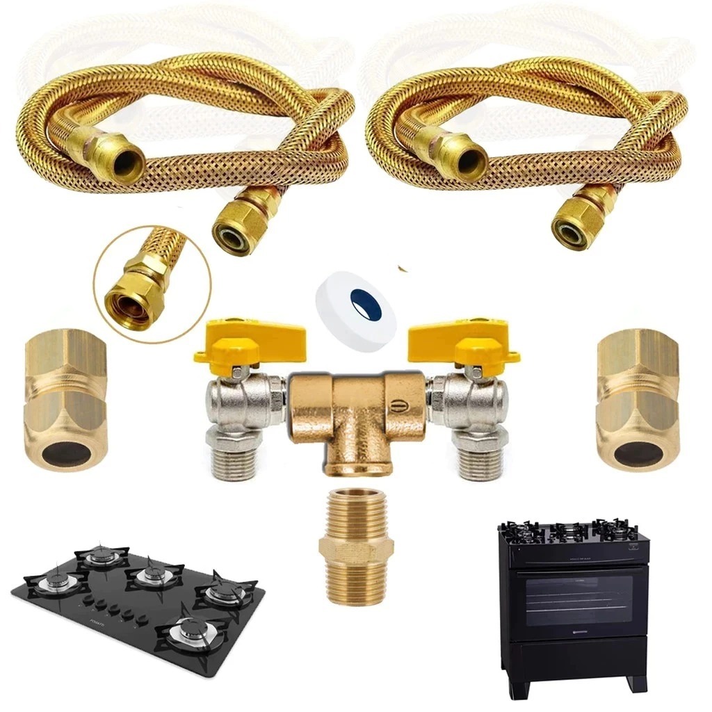 Kit Gás Encanado Duplo 1/2 Para Cooktop Fogão e Forno Completo Em Cobre