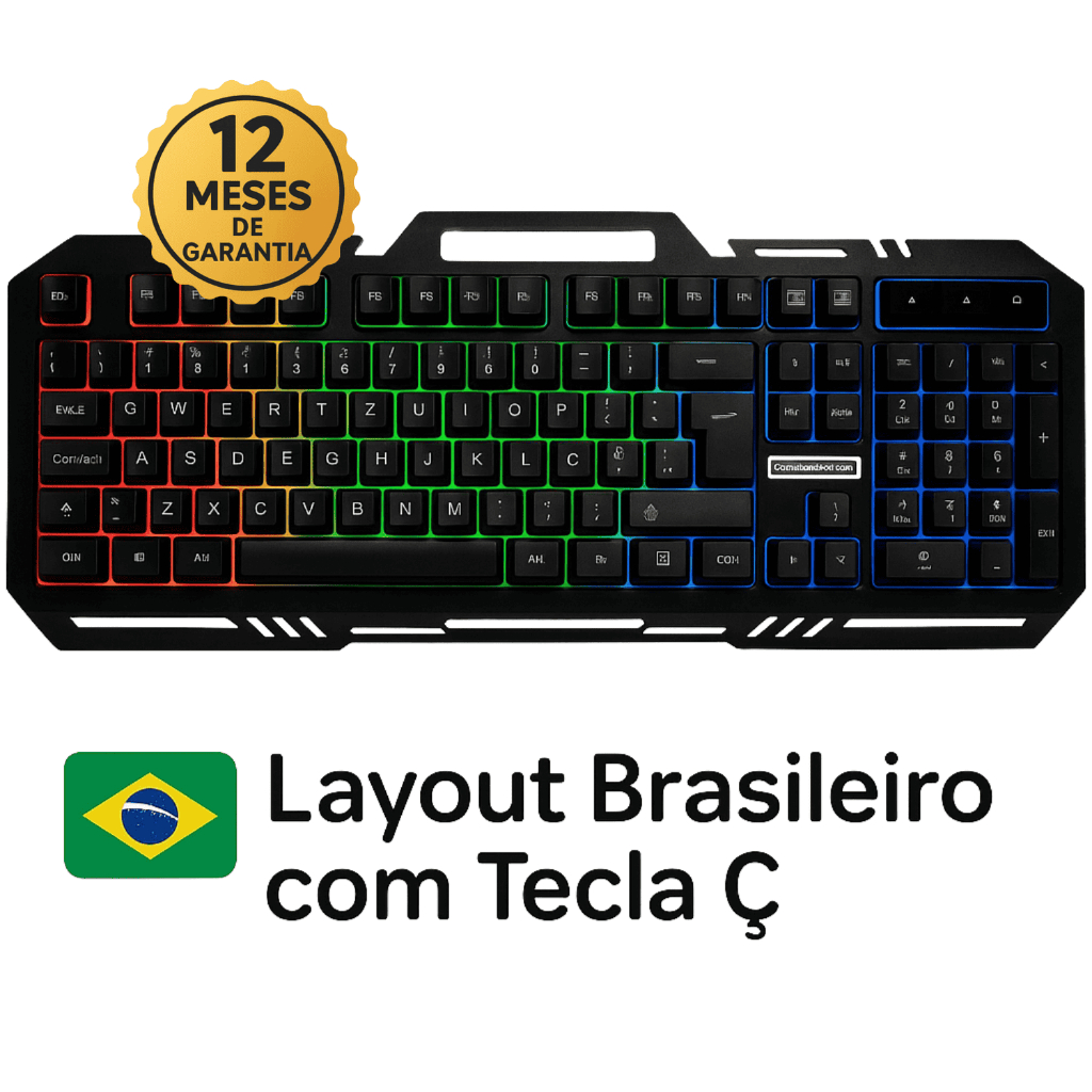 Teclado Gamer K-Mex Fusion Color KMM712 USB RGB ABNT2 com LED 3 Cores, Econômico e Base Resistente