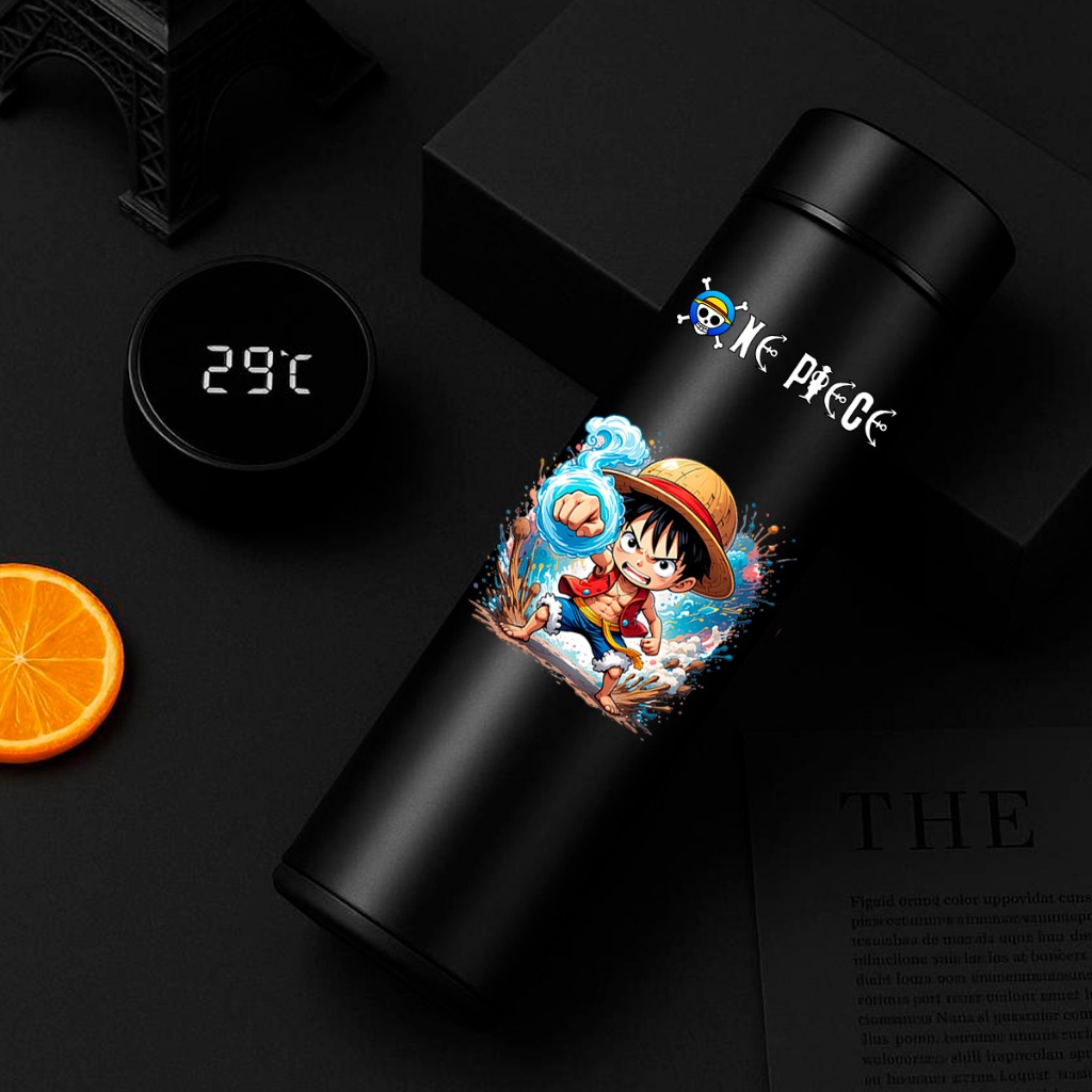 Garrafa Térmica One Piece Luffy 500ml com Termômetro Inteligente Bebida Quente Fria Anime
