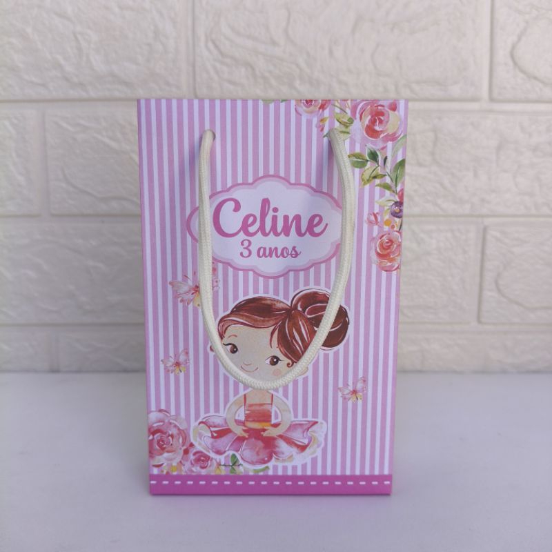 Sacolinha Personalizada Bailarina Aquarela Lembrancinha e Mimos para Festa de Aniversário