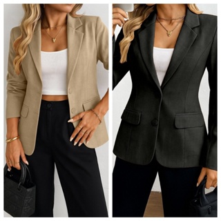 kliou Fashion Blazer feminino Estruturado com 2 botão Simples elegante  Casual Bolso falso Sem forro em Oferta na Shopee