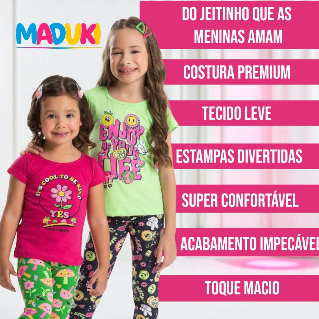 Kit 6 Peças Infantil Juvenil Menina Camiseta e Legging Tamanhos 1 a 16 Moda Infantil Feminina