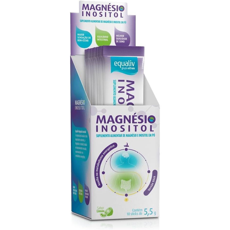 Suplemento Alimentar Equaliv Magnésio Inositol Sabor Limão Com 10 Stick De 5,5g Cada