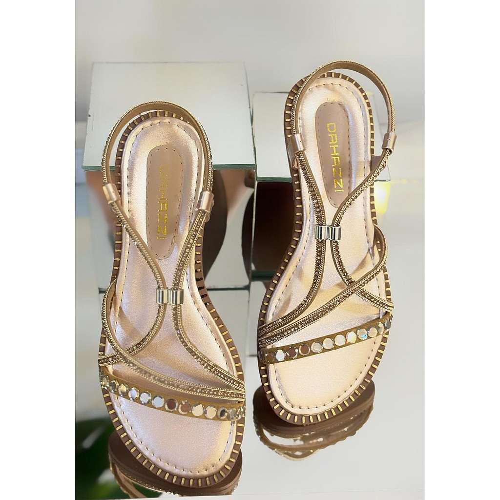 Sandália Feminina Rasteirinha com Pedras e Strass Dahazzi Elegante Saltinho Luxo Brilho Chinelo em Oferta na Shopee