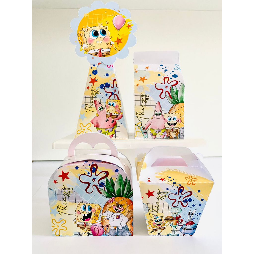 KIT LEMBRANCINHA PERSONALIZADA DE ANIVERSÁRIO BOB ESPONJA - PAPELARIA PERSONALIZADA PEGUE E MONTE