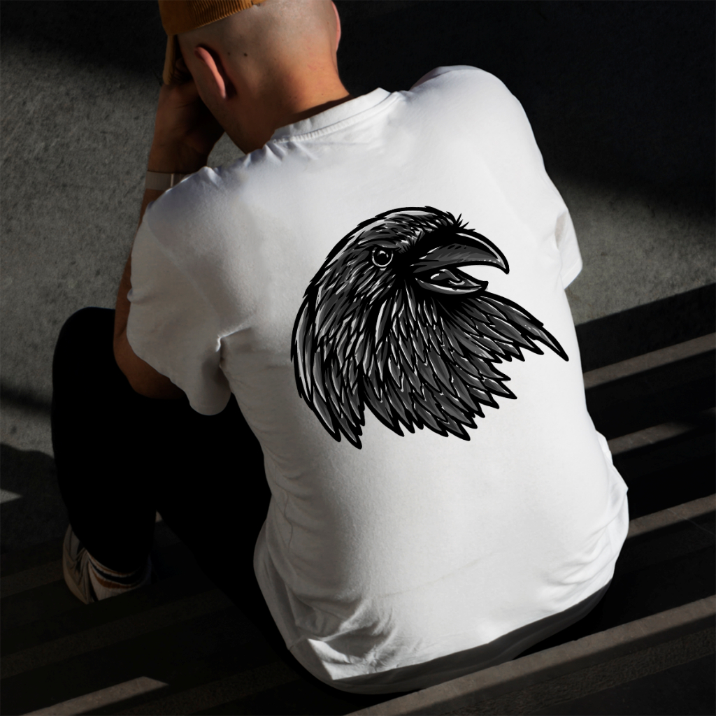Camiseta Masculina Estampada Corvo 100% Algodão Estilo Conforto Diário Do Tamanho P ao GG