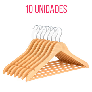 Kit 10 Cabide Madeira Premium para Roupas Marfim Atacado Verniz Cabides em Oferta na Shopee