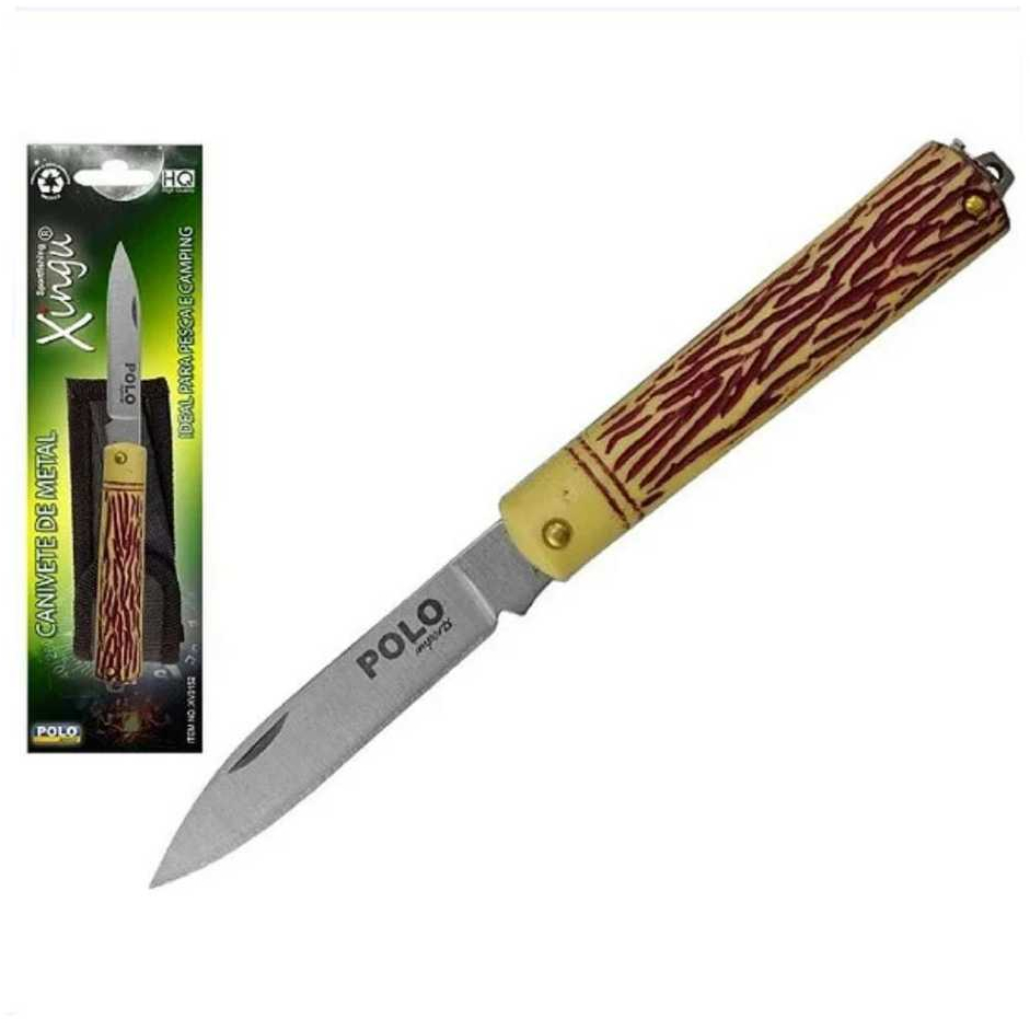 Canivete para Pesca Xingu de Metal (XV3152) Cabo tipo Madeira c/ Bainha - Polo