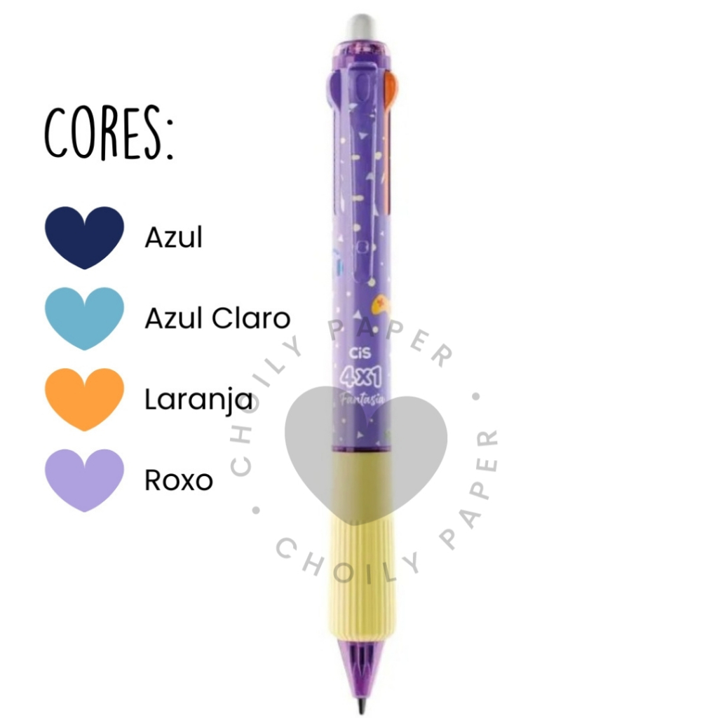 Caneta Gel Apagável Multicolorida 4x1 Fantasia - Cis