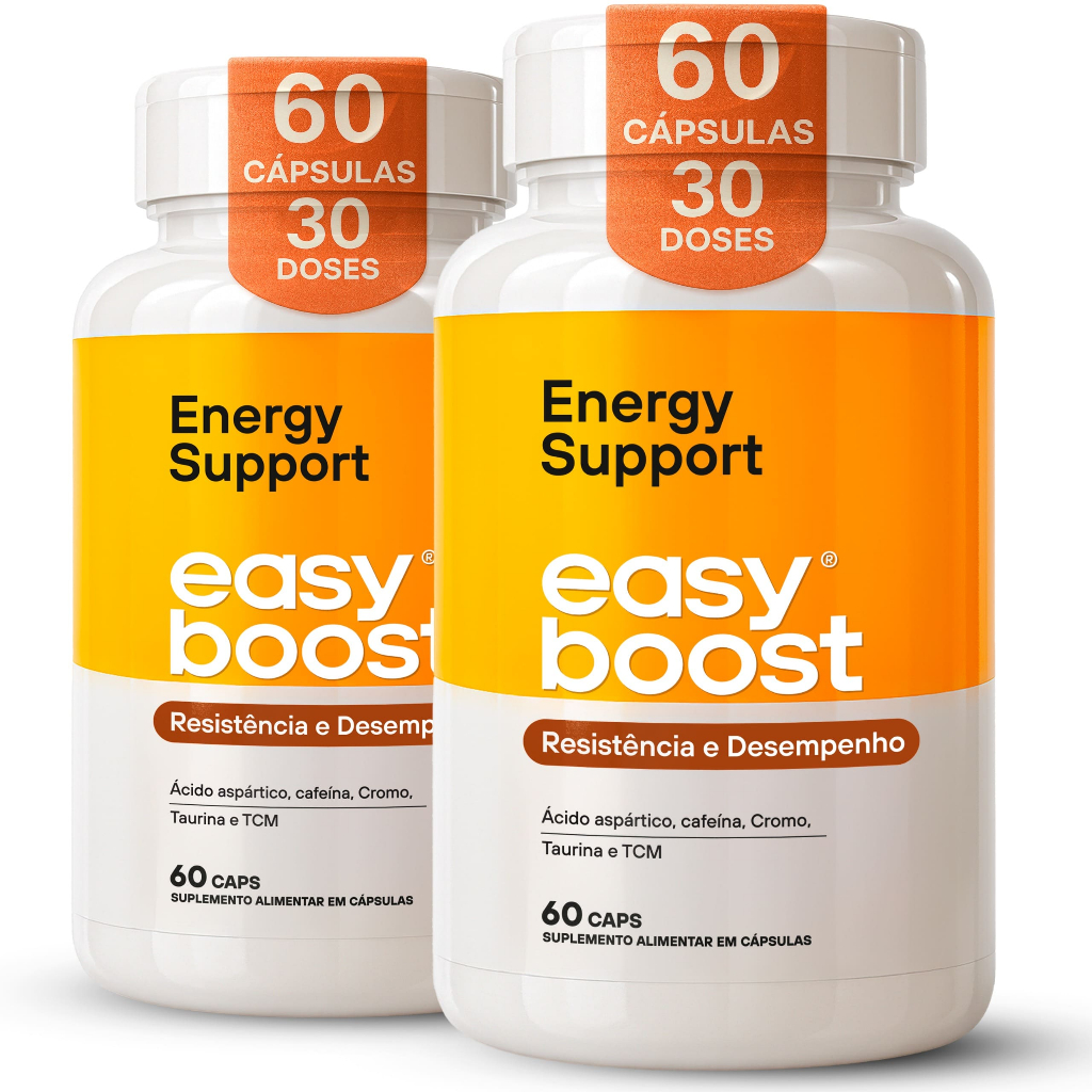 Energy Support Easy Boost Kit 2x 60 cap | Cafeína, Taurina e Cromo Energia, Foco Pré treino 120 Caps