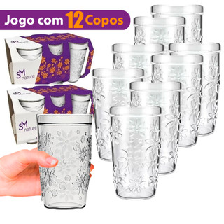 Jogo Kit 12 Copos Nature SM Nadir 270ml Conjunto copos de vidro Mesa Posta Bebidas Drink Jantar