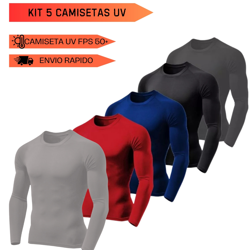 Kit 5 Camiseta UV Proteção Solar Uv50 Segunda Pele Termica Praia Verão Cores Sortidas