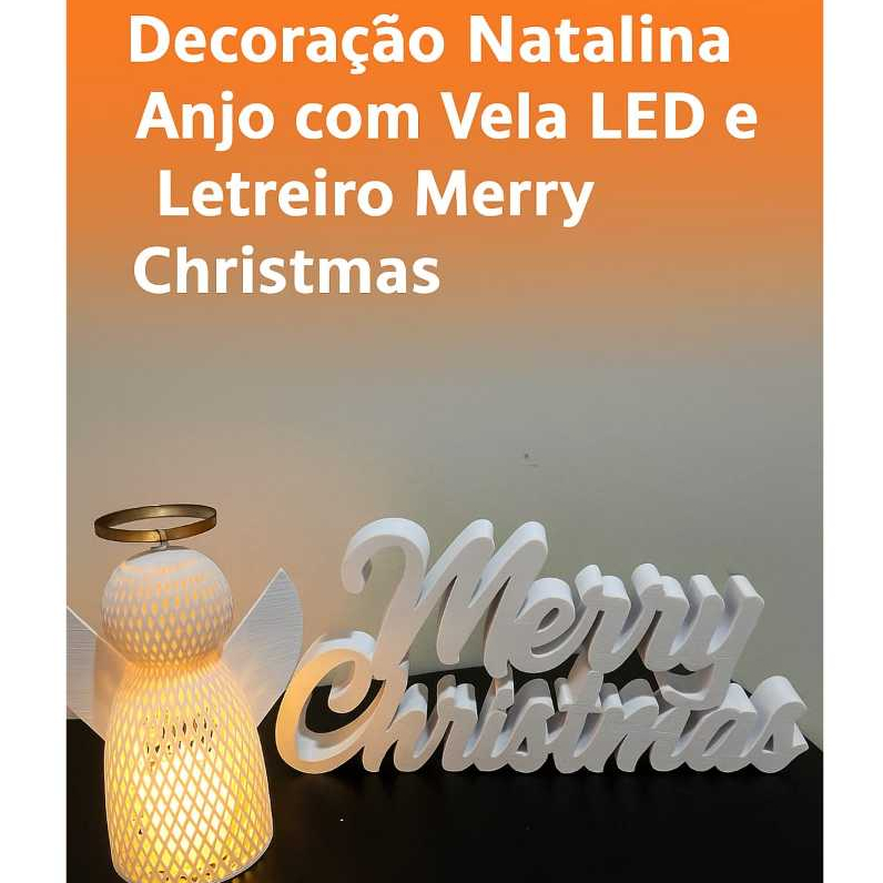Decoração Natal Anjo com Vela LED e Letreiro Merry Christmas. lindos