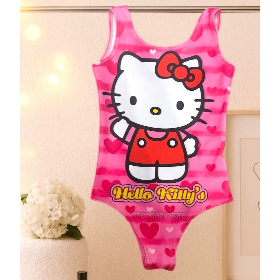 Body Infantil Hello Kitty Personagens Menina Rosa Maiô Regatinha Festa Aniversário Fantasia Verão Temático Praia Piscina