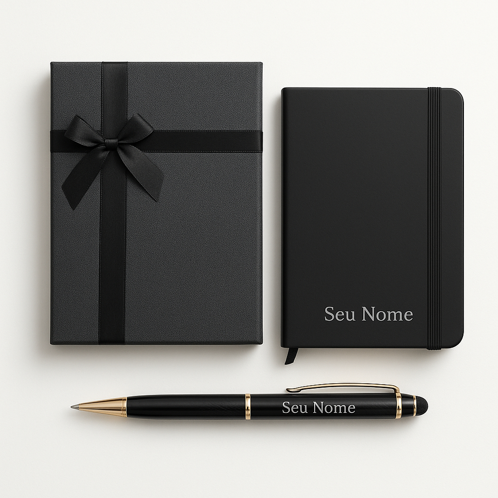 Kit Presente Personalizado – Bloco de Notas + Caneta + Caixa Elegante em Oferta na Shopee