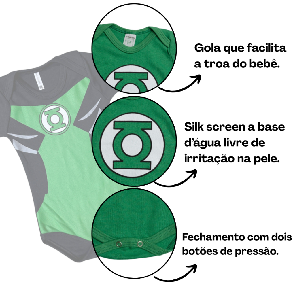 Body Bebê Infantil Menino Mêsversário Temático Lanterna Verde Super Confortável Promoção — imagem 2 de 2