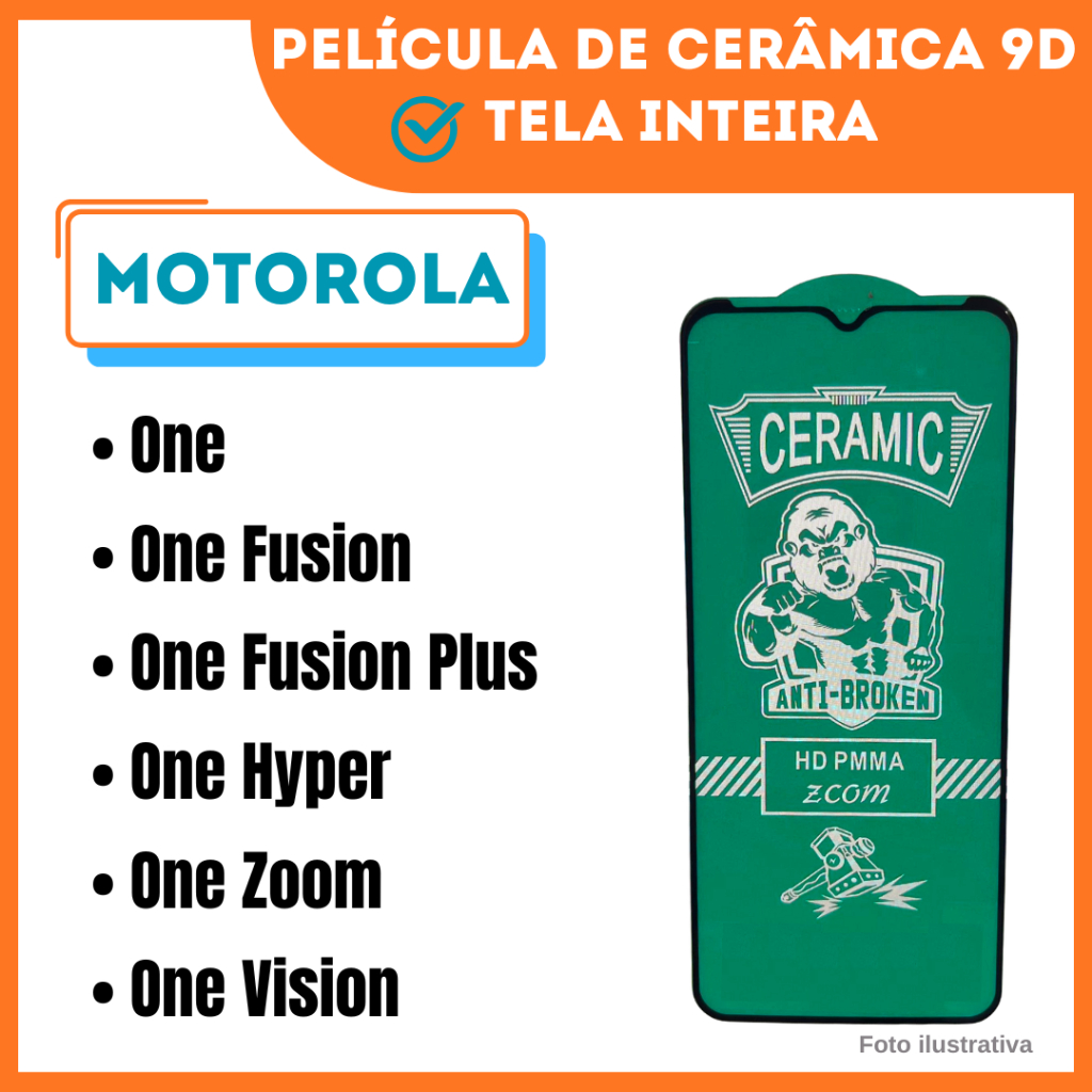 Película Cerâmica Hidrogel Flexível Motorola One/ One Fusion/ One Fusion Plus/ One Hyper/ One Zoom/ One Vision/ 9D.