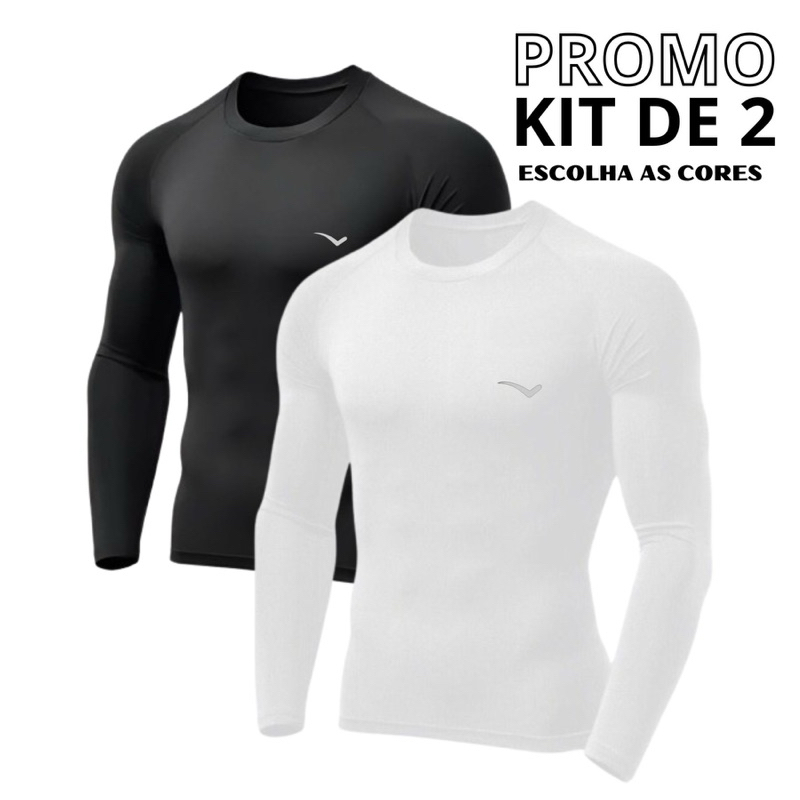 Promoção Kit com 2 Camisa Termica Manga Longa UV50+ Malha fria Academia Corrida Símbolo Refletivo