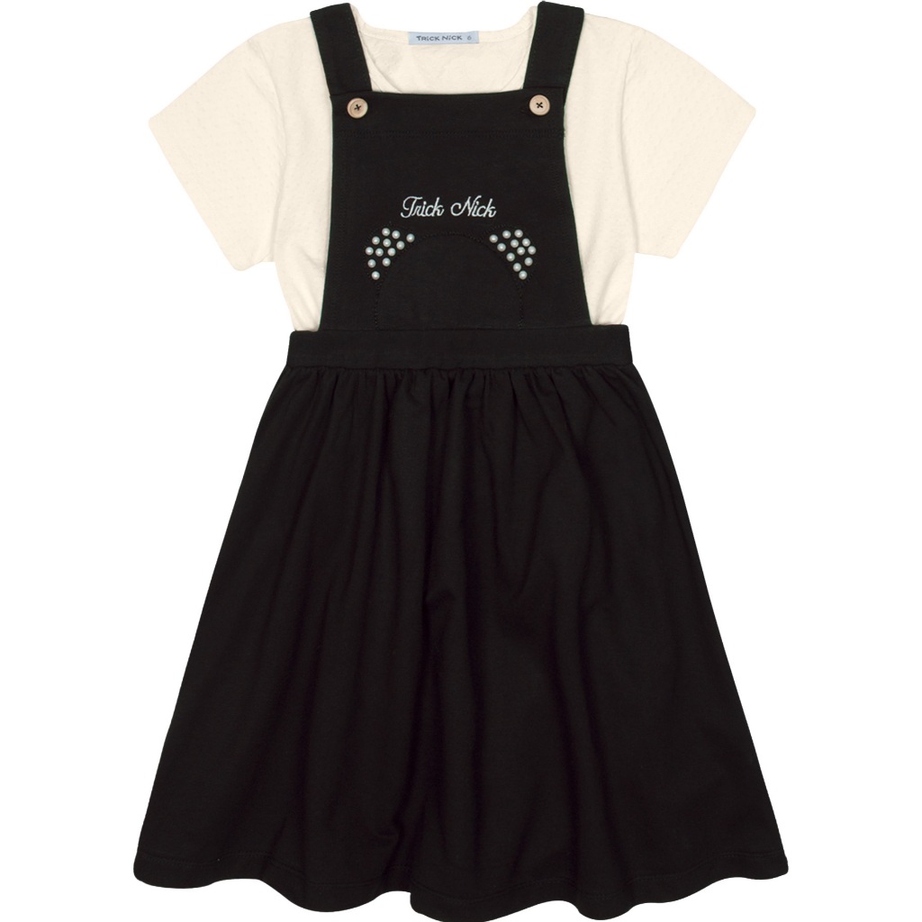 Vestido Infantil Menina Salopete Com Detalhe de Pérola e Blusa Trick Nick