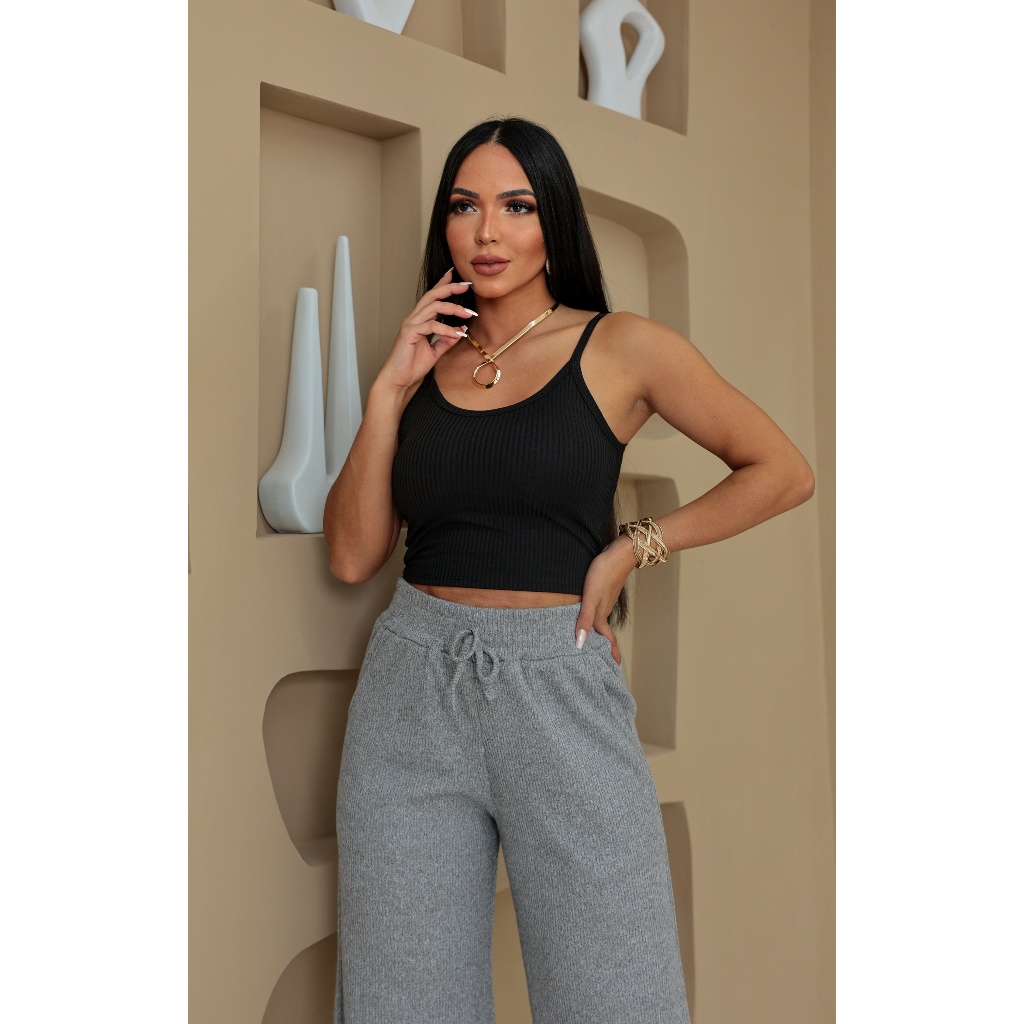 Kit 3 Cropped Top Alcinha Canelada Academia Blusa Feminina Regatinha