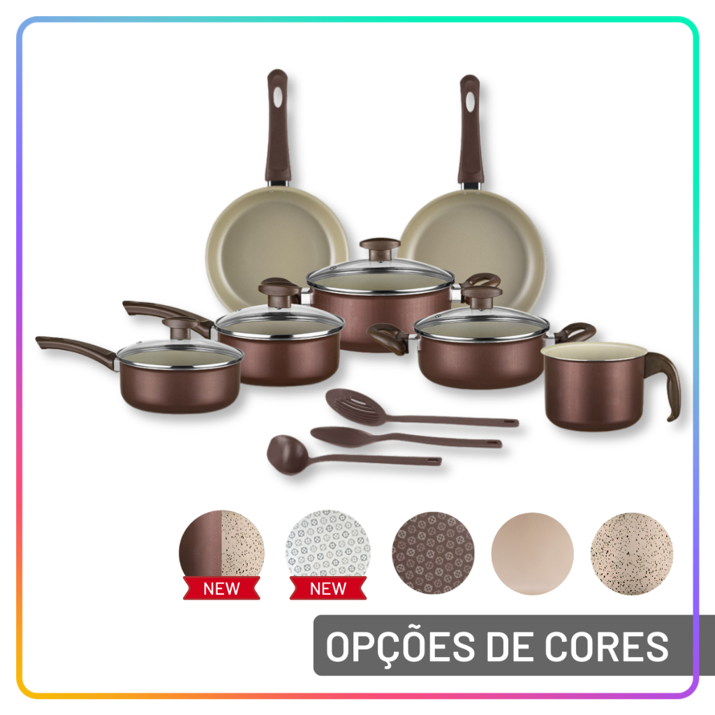 Jogo de Panelas Antiaderente 10 Peças com Utensílios e Frigideiras para Cozinha Completa
