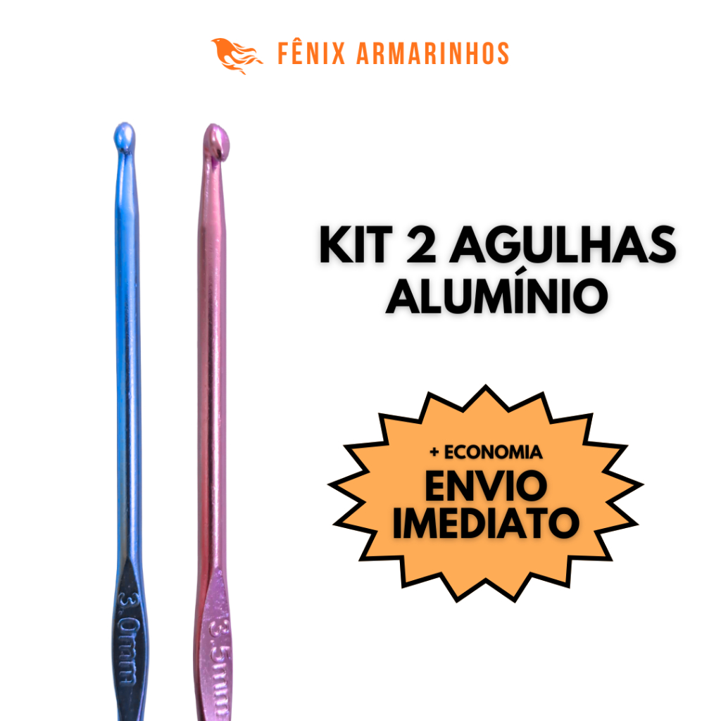 Imagem Kit 2 Agulha de Crochê Barbante Cabo Alumínio Colorido Para Crochet Artesanato 3mm / 3,5mm