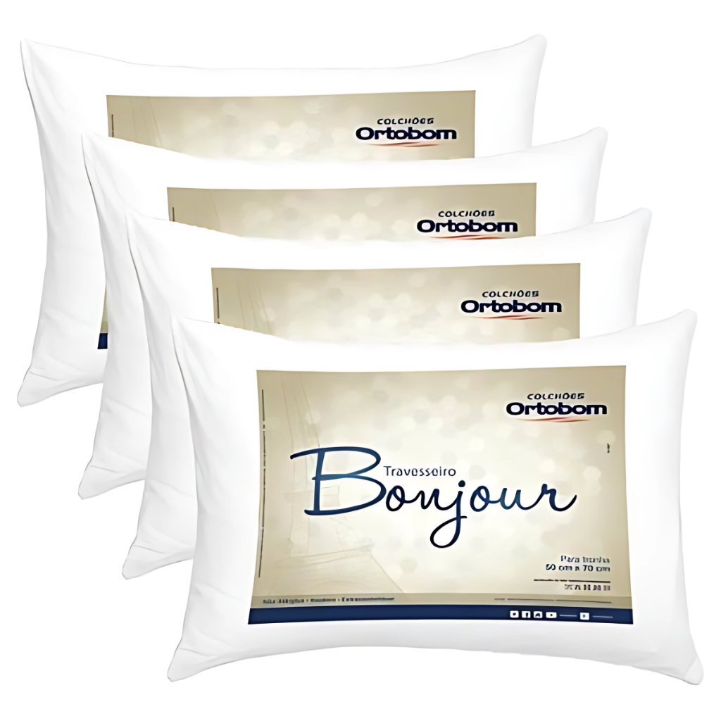 Kit 4 Travesseiros Bonjour Ortobom 70x50 Fibra Siliconizada Macio Antialérgico