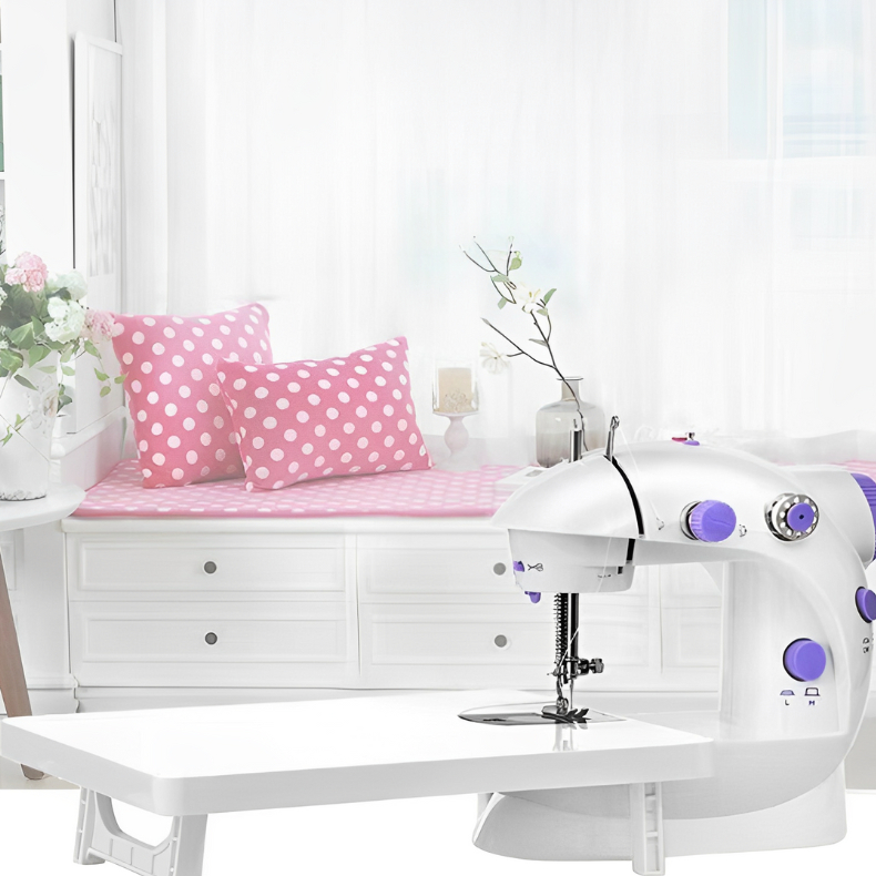 Mini Máquina De Costura Com Mesinha E Pedal Bivolt Portátil