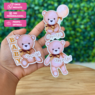 Apliques Para Tubetes Lembrancinhas Ursinho Dourado/ Chá Revelação / Chá Fralda e Aniversário em Oferta na Shopee