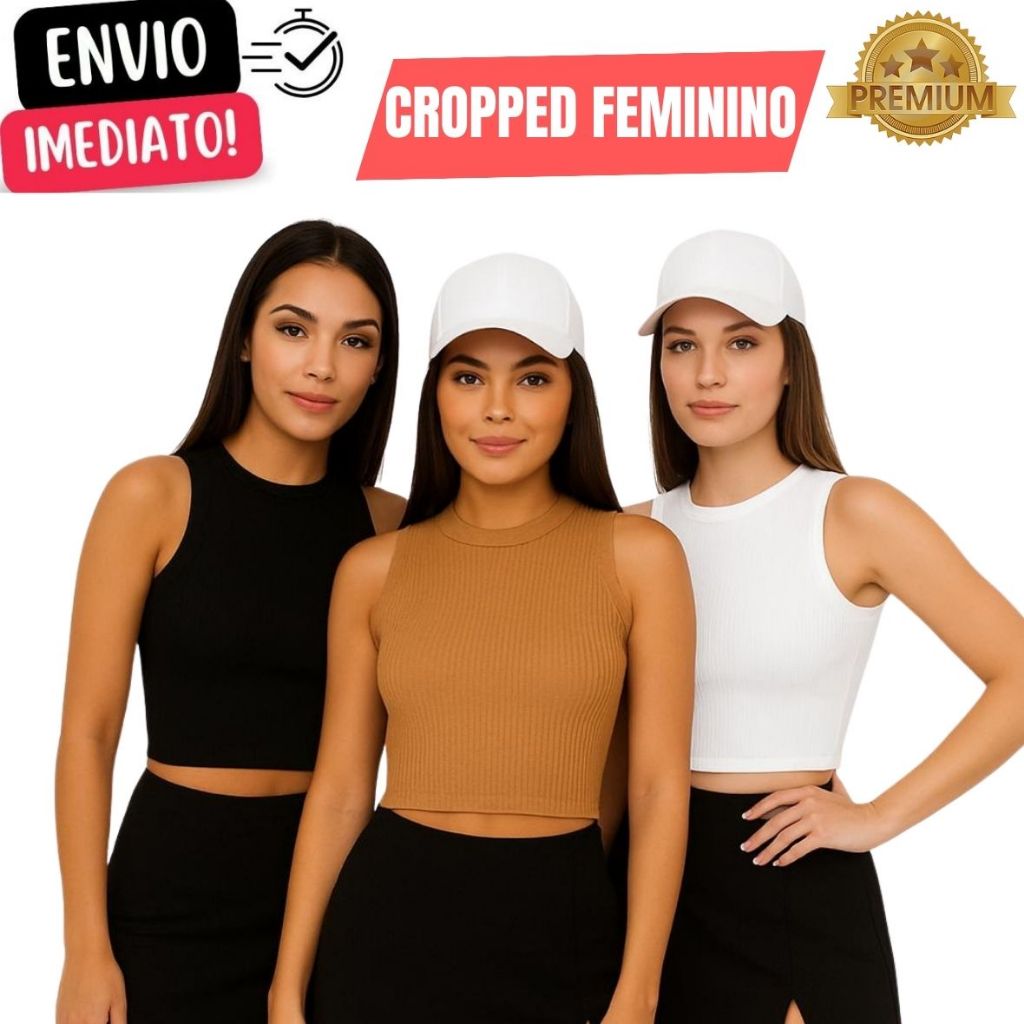 Cropped Feminino Regata Básica Estilosa cropped Confortável Ribana Canelado