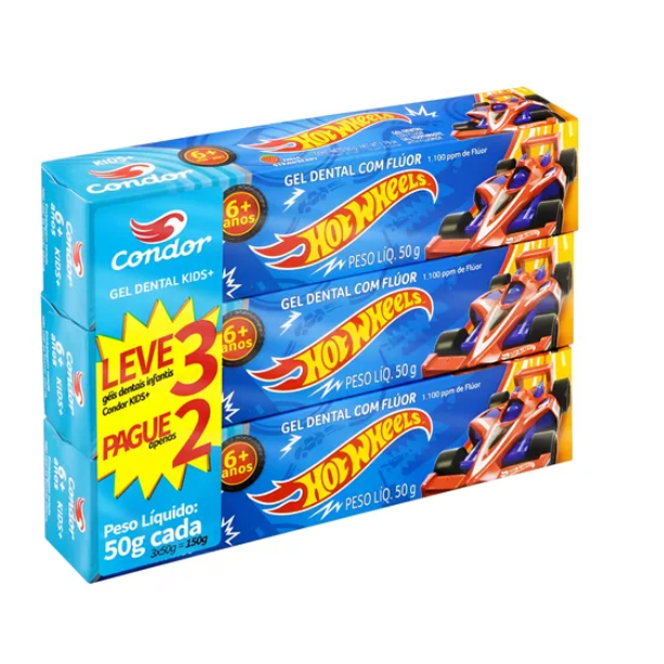 Creme Dental Infantil Condor Kids Hotwheels 50g – Leve 3 Pague 2 em Oferta na Shopee