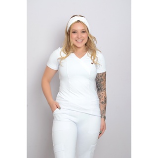 Conjunto Pijama Cirurgico Scrub de poliamida Verona Branco "Toque geladinho" em Oferta na Shopee