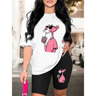 Conjunto feminino Camiseta+Bermuda Legging Zero Transparência  Confortável Pantera