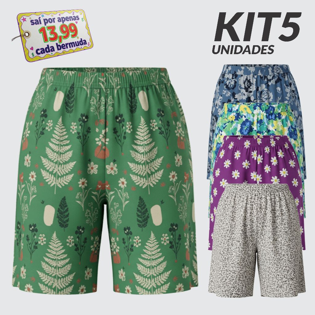 Kit 5 Bermudas de Senhora Microfibra Confortável Fresquinho Confortaveis em Oferta na Shopee