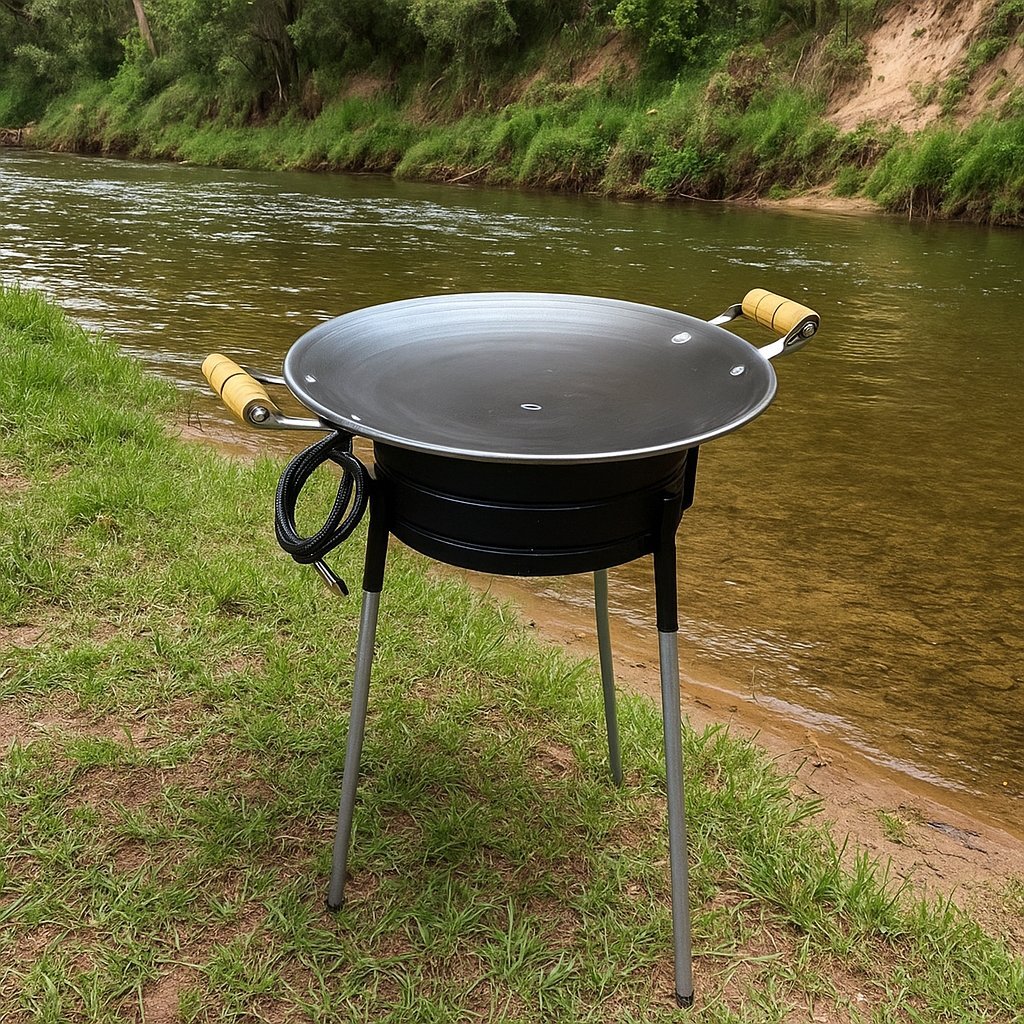 Kit Completo Tacho Disco Arado 45cm Inox Brilhoso Fácil de Lavar + Fogão Fogareiro Alta Pressão Desmontável em Oferta na Shopee