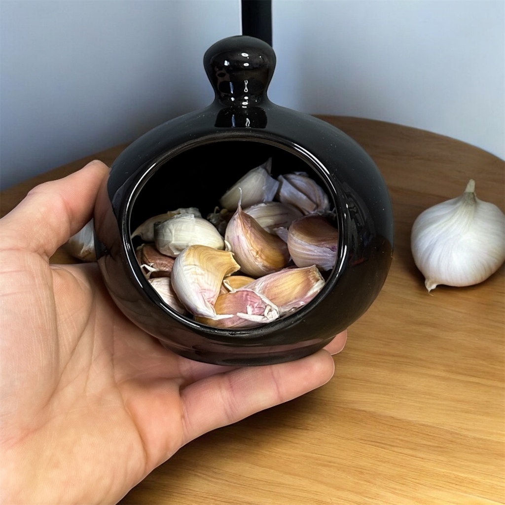 Alheiro Feito de Cerâmica Para Cozinha Porta Alho Preto