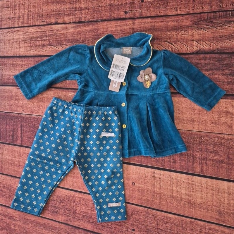 Conjunto Bebê Feminino Parka Veludo e Calça Legging Estampada Brandili Mundi - 51262//9