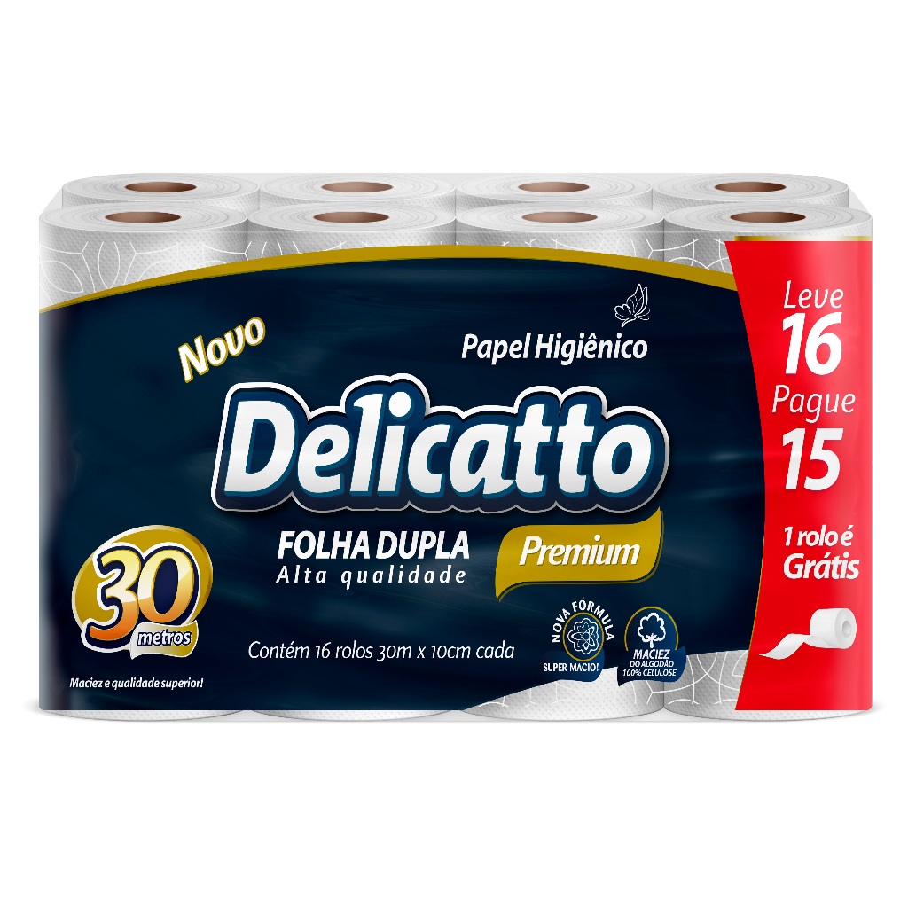 Papel Higiênico Delicatto Folha Dupla Neutro 16 Rolos 30 metros