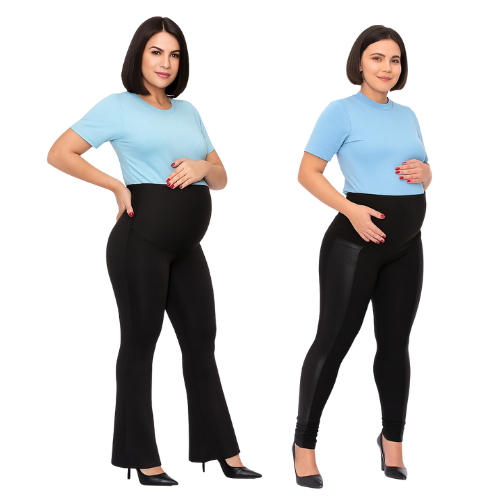 KIT Maternidade com 2 Peças Calças Flare Gestante + Legging Montaria Cirre Preta Para Grávida