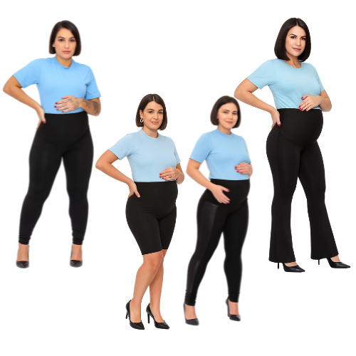 Kit Maternidade com 4 Peças Legging Gestante + Flare + Bermuda + Calça Montaria Para Grávida
