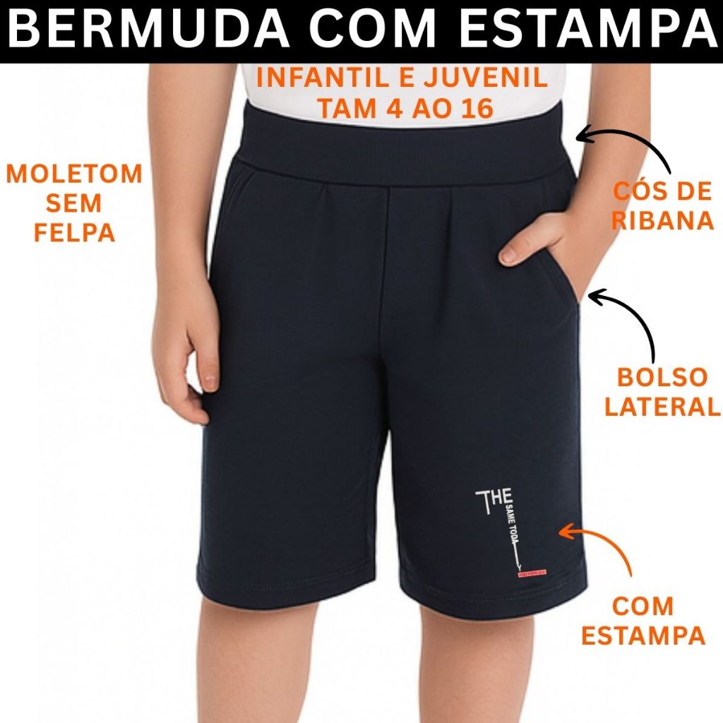 Bermuda Infantil Juvenil Menino moletom 2 Bolsos Silk 3255-A