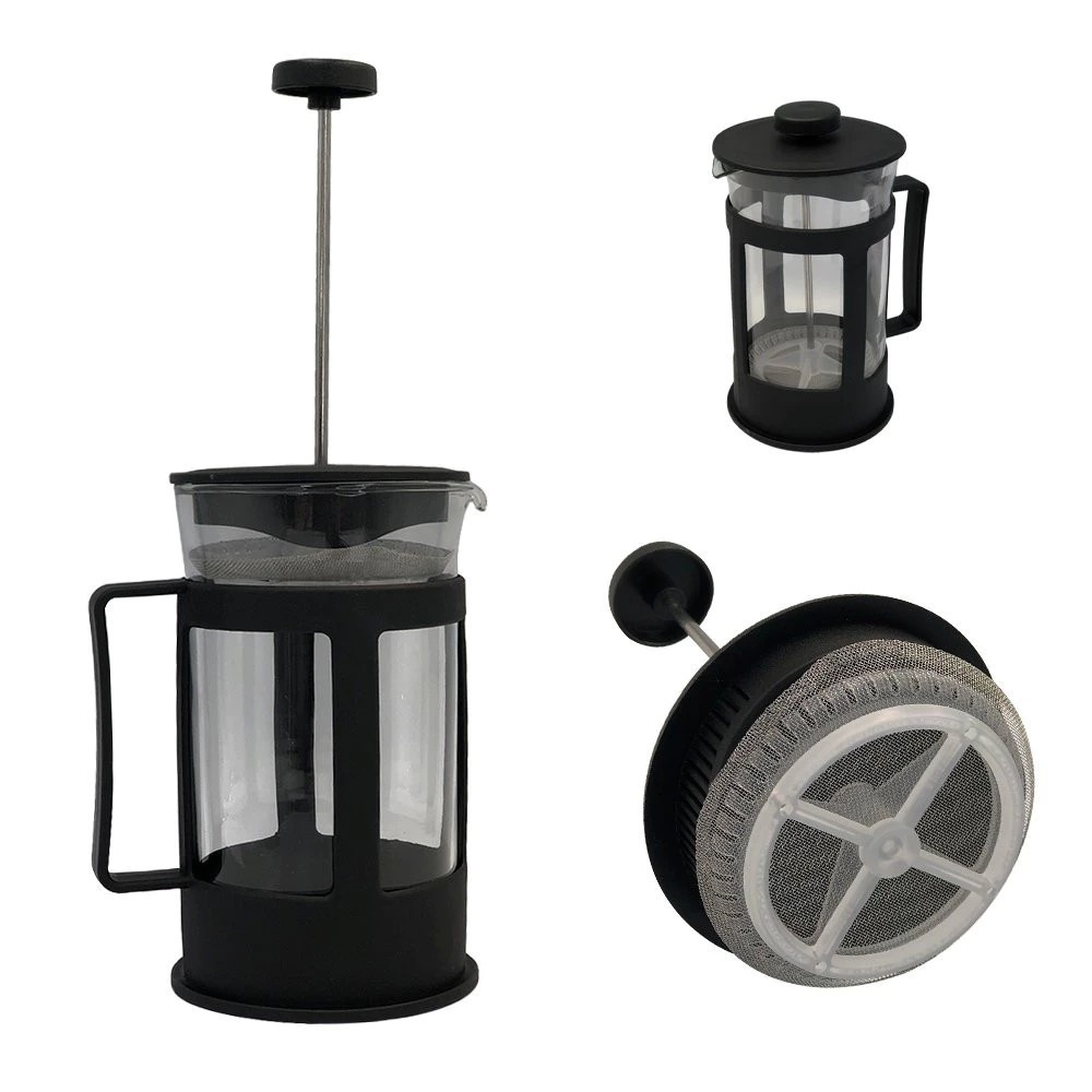 Kit Cafeteiras Prensa Francesa de Vidro 350ML Muitas Unidades Cremeira Inox Com Tampa Preta, Prata em Oferta na Shopee