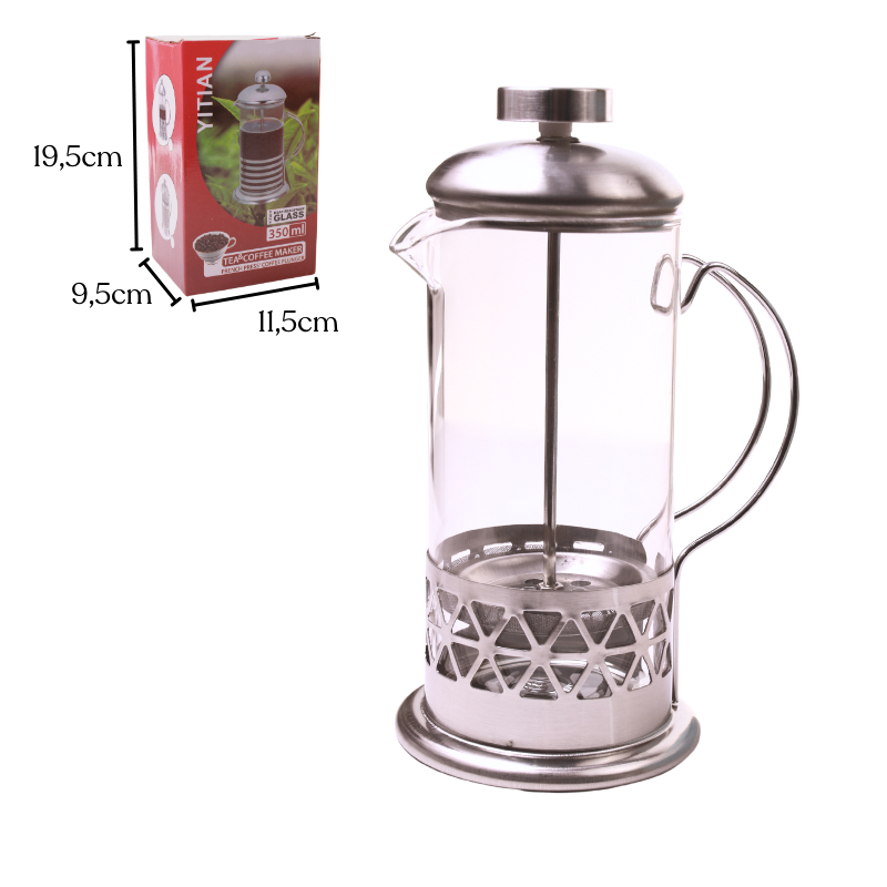 Cafeteira Prensa Francesa de Vidro 350ml Inox Resistente Cremeira Com Tampa Preto Prata Presente em Oferta na Shopee