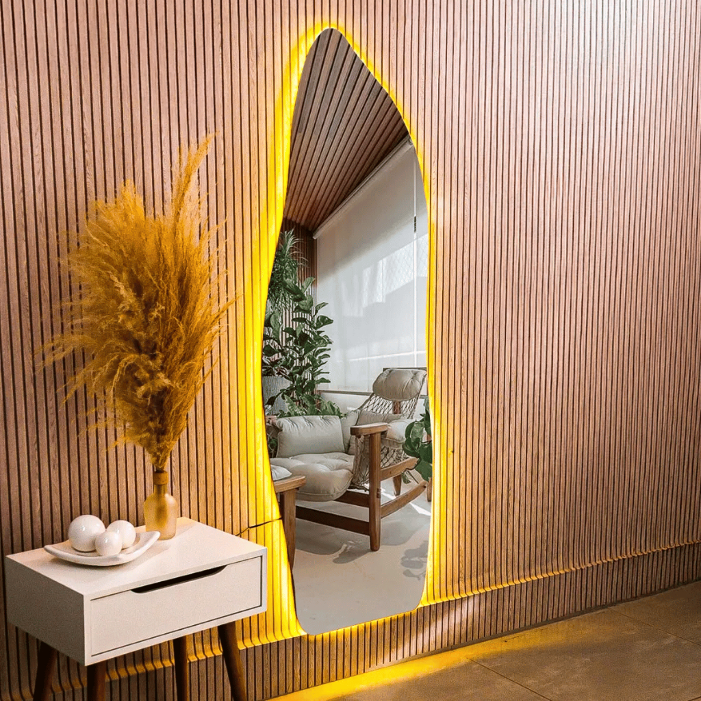 Espelho com Led Orgânico 150x40cm Grande Moderno Corpo Inteiro Pinterest Decoração Quarto Sala em Oferta na Shopee