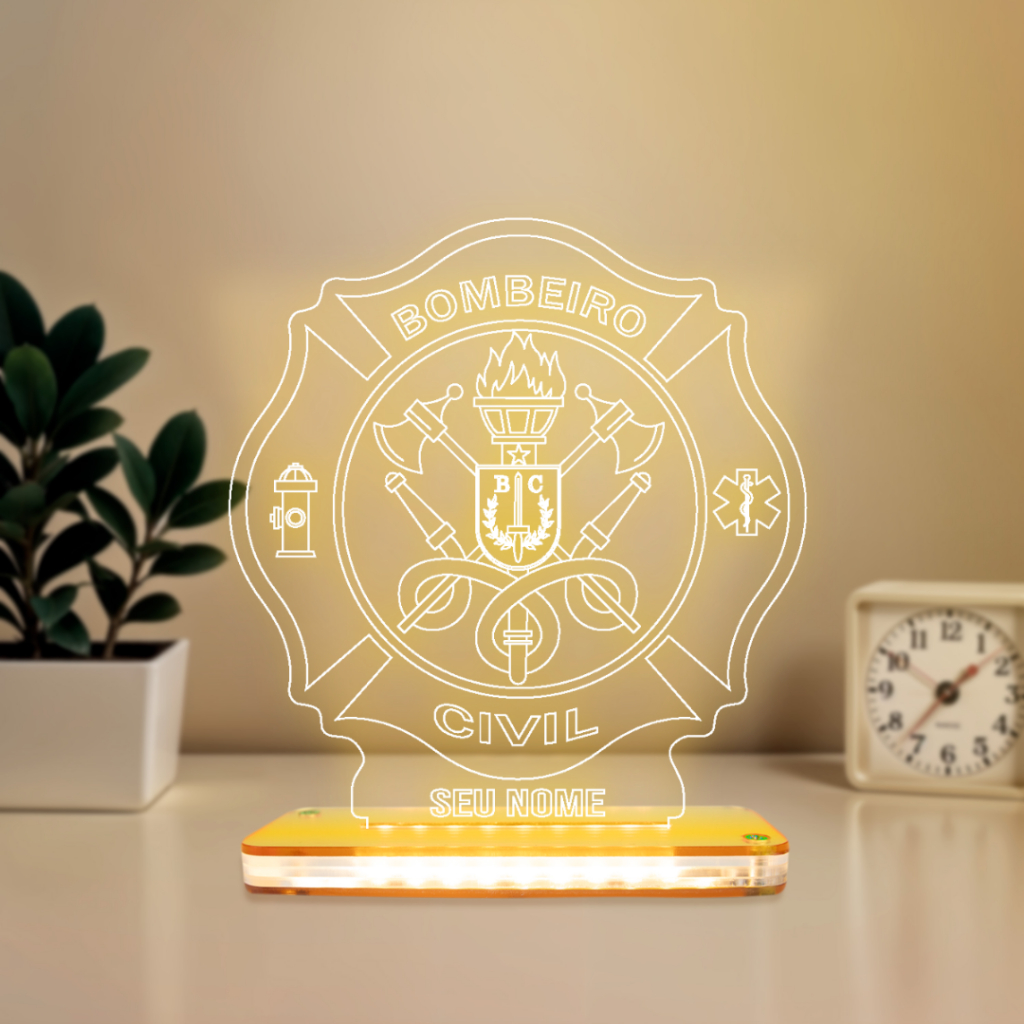 Luminária LED 3D de Mesa/Luz Noturna Presente Criativo/Decoração-Bombeiro Civil, Personalizável de Bombeiro Civil