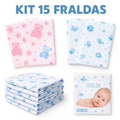 Fralda de Pano Bebê 60cm x 60cm 100% algodão Minasrey Pacote Enxoval para bebê maternidade
