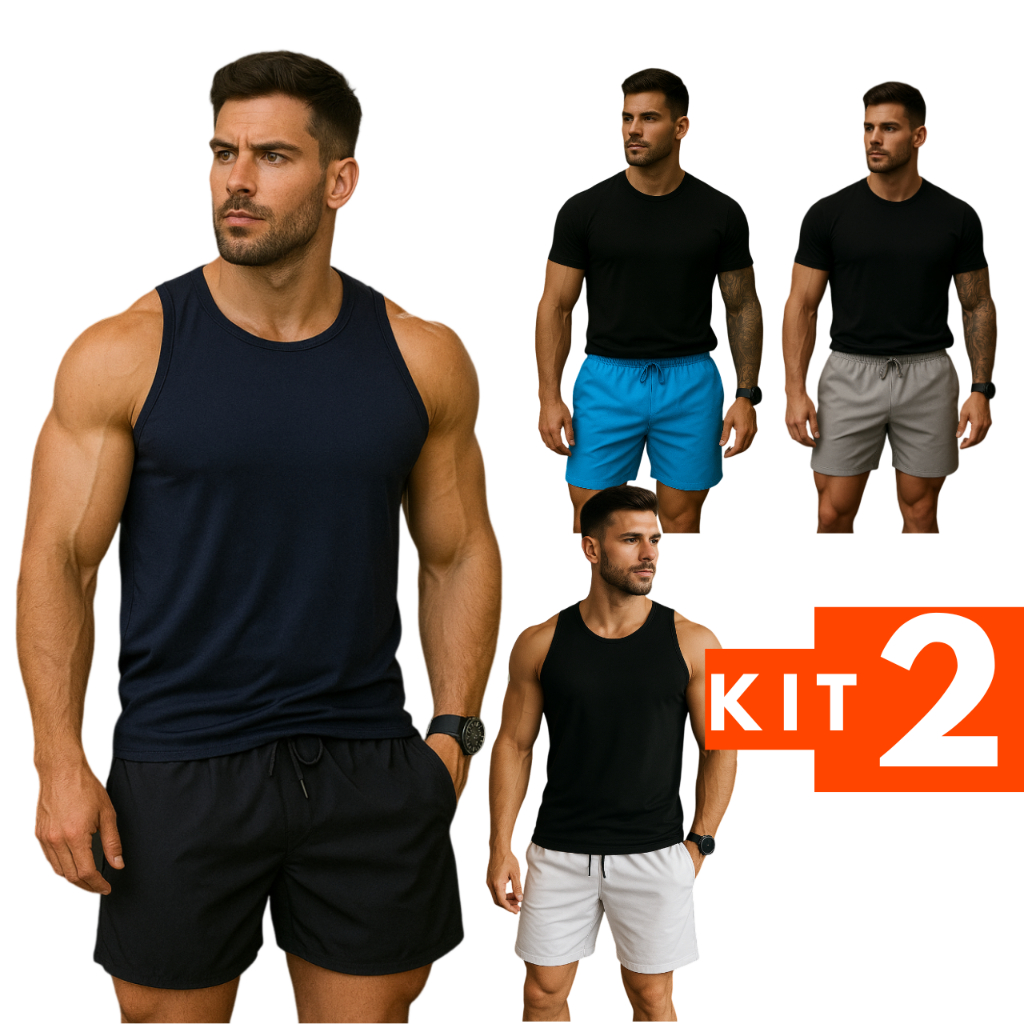 Kit 2 Short Elastano Tactel Confortável – Bolsos Laterais + Cós com Cordão